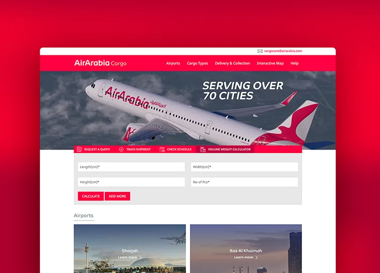 Air Arabia Cargo website designed by GMI